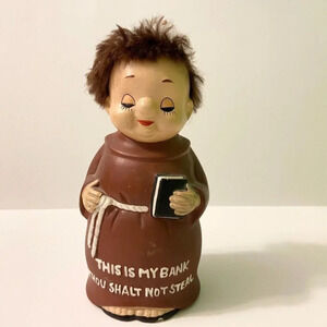 Vintage Monk Friar This Is My Bank Thou Shalt  Not Steal Ceramic Coin Bank